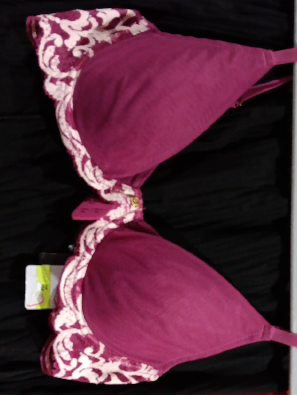 Plunge T-Shirt Bra [36B] and Panty [Medium] Set with White Lace Trim — Magenta
